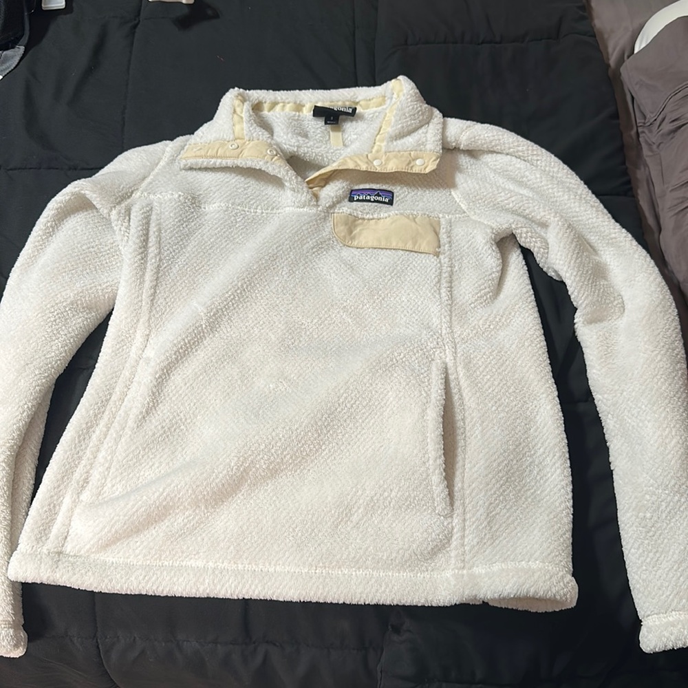 White Collared Button Fleece Pull Over - image 1